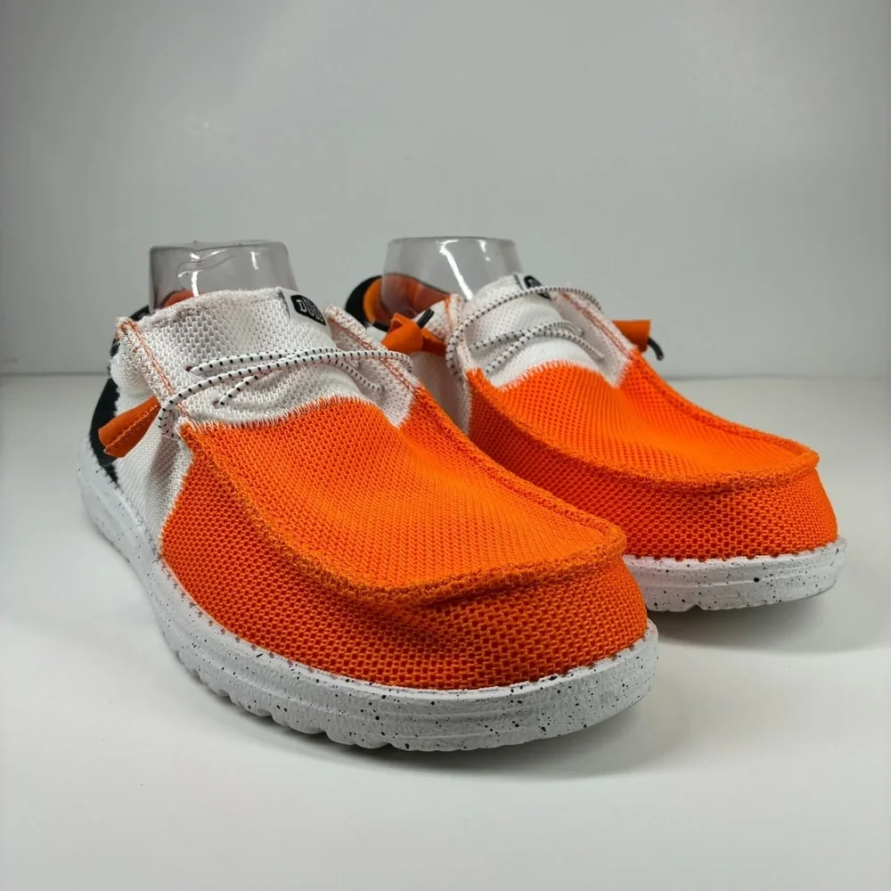 HEY DUDE Wally Tri Varsity Men's US 10 Orange White Mesh Casual Slip-On Shoes